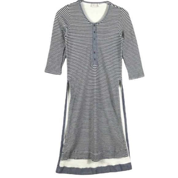 Anthropologie Postmark Navy Striped Side Slits Henley Long Tunic OB496123 - Picture 2 of 7